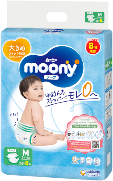 Tã dán Moony (M, 56 miếng + 8 miếng)