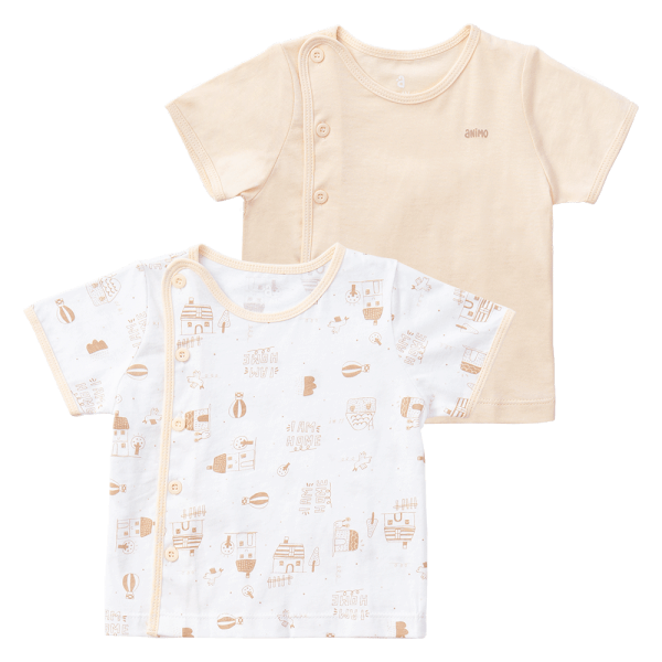 Cặp Áo SS cài giữa tay dài Animo KV223019 (3-6M,Xanh họa tiết-Trắng)