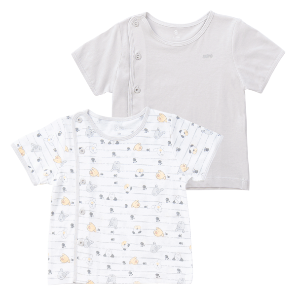 Cặp Áo SS cài chéo tay ngắn Animo KV223014 (NB,Trắng họa tiết_Xám)