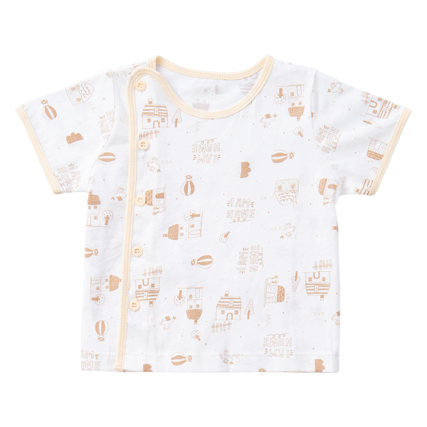 Cặp áo sơ sinh cài chéo tay ngắn Animo KV223011 (NB-12M,Trắng họa tiết-Kem)