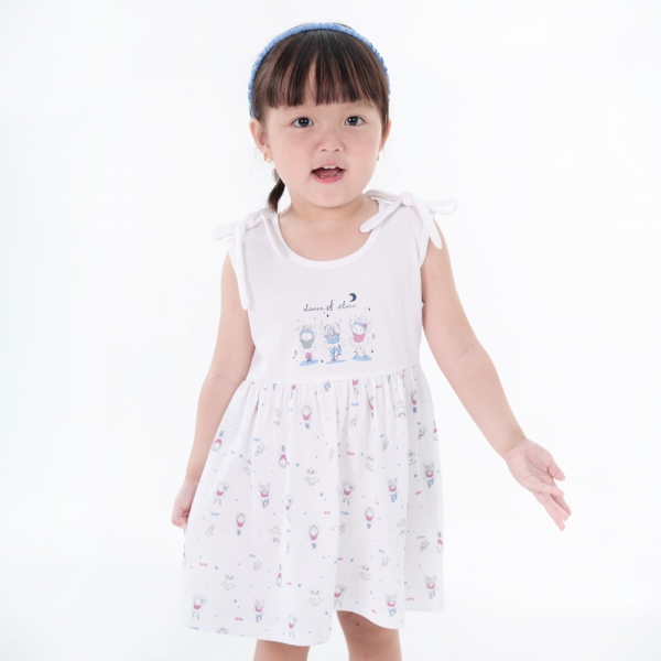 Đầm bé gái BST Búp bê nhảy múa Animo KN922059 (6M-6Y,Trắng phối xanh)