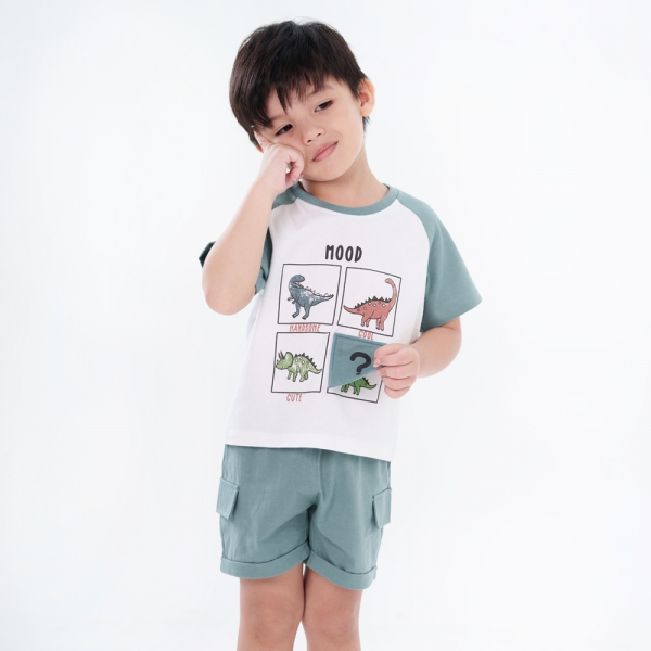 Bộ bé trai ngắn BST Khủng Long Animo HN623012 (6M-6Y,Xanh)