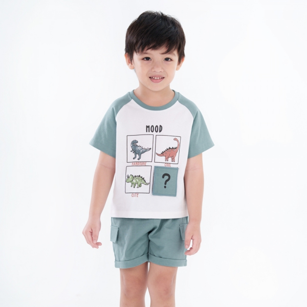 Bộ bé trai ngắn BST Khủng Long Animo HN623012 (6M-6Y,Xanh)