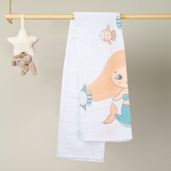 Khăn tắm trẻ em Cotton Nàng tiên cá Animo BM9T (60x120cm,Trắng)