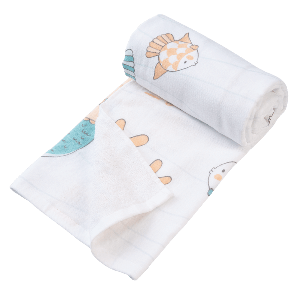 Khăn tắm trẻ em Cotton Nàng tiên cá Animo BM9T (60x120cm,Trắng)