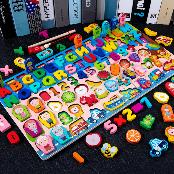 Bộ bảng gỗ nổi học tập thông minh nhiều chủ đề kèm câu cá 8in1 M7813