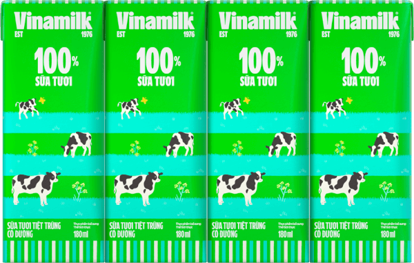 Sữa tươi tiệt trùng có đường Vinamilk 180ml - Lốc 4 hộp