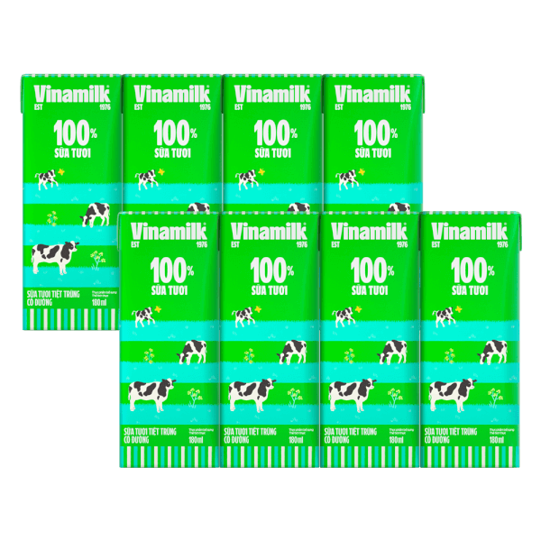 Combo 2 Sữa tươi tiệt trùng có đường Vinamilk 180ml - Lốc 4 hộp