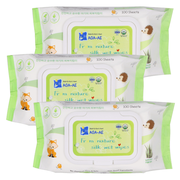 Combo 3 khăn ướt chiết xuất tự nhiên Aga-ae, 100 tờ
