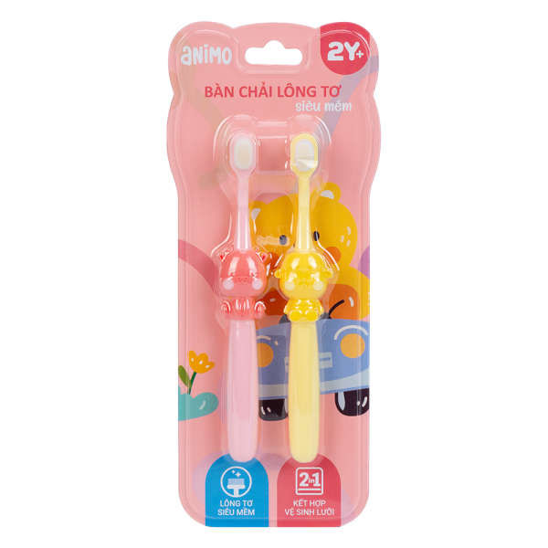 Bộ 2 bàn chải lông tơ Animo (Hồng, vàng, GH-TRMK01)