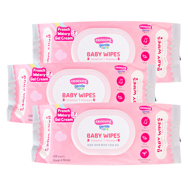 Combo 3 Khăn ướt ConCung Gentle Care Hàn Quốc cho da nhạy cảm, 100 tờ (màu hồng)