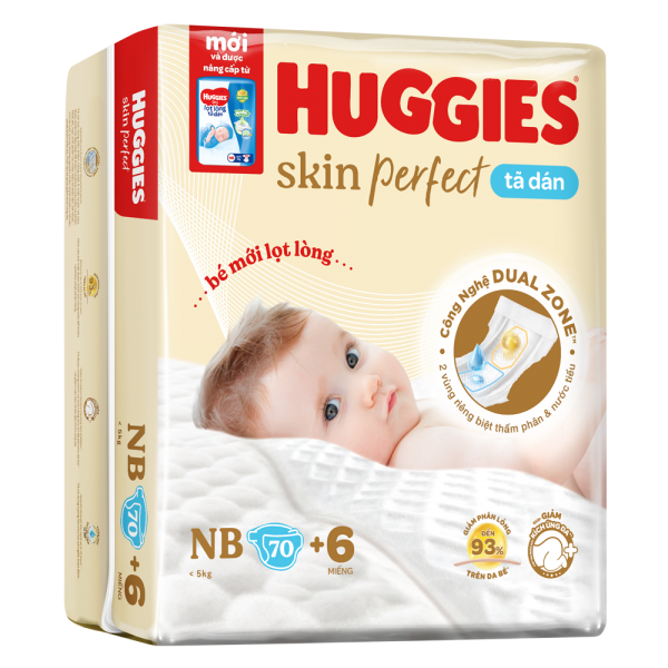 Tã dán lọt lòng Huggies Skin Perfect (Newborn, dưới 5kg, 70 miếng) (giao bao bì ngẫu nhiên)
