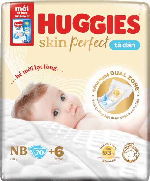 Tã dán lọt lòng Huggies Skin Perfect (Newborn, dưới 5kg, 70 miếng) (giao bao bì ngẫu nhiên)