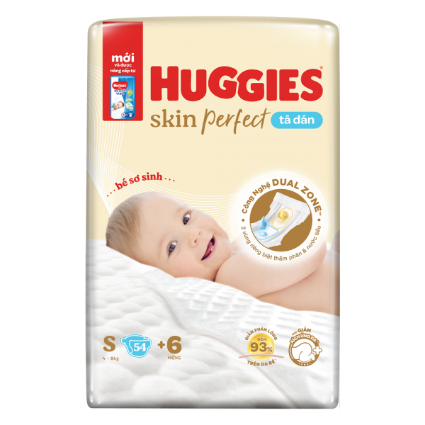 Tã dán sơ sinh Huggies Skin Perfect (S, 4-8kg, 54 miếng) (giao bao bì ngẫu nhiên)