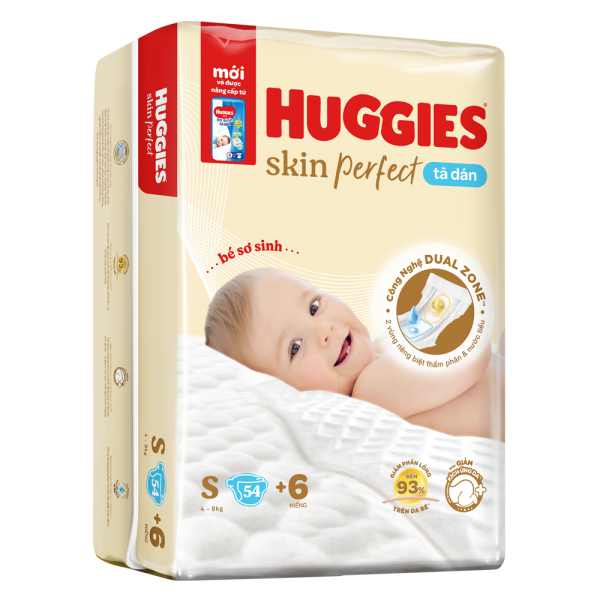 Tã dán sơ sinh Huggies Skin Perfect (S, 4-8kg, 54 miếng) (giao bao bì ngẫu nhiên)