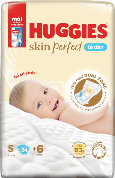 Tã dán sơ sinh Huggies Skin Perfect (S, 4-8kg, 54 miếng) (giao bao bì ngẫu nhiên)