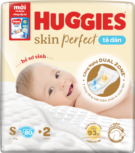 Tã dán sơ sinh Huggies Skin Perfect (S, 4-8kg, 80 miếng) (giao bao bì ngẫu nhiên)