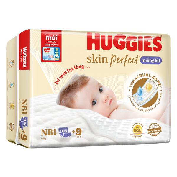 Miếng lót lọt lòng Huggies Skin Perfect (Newborn 1, dưới 5kg, 108 miếng)
