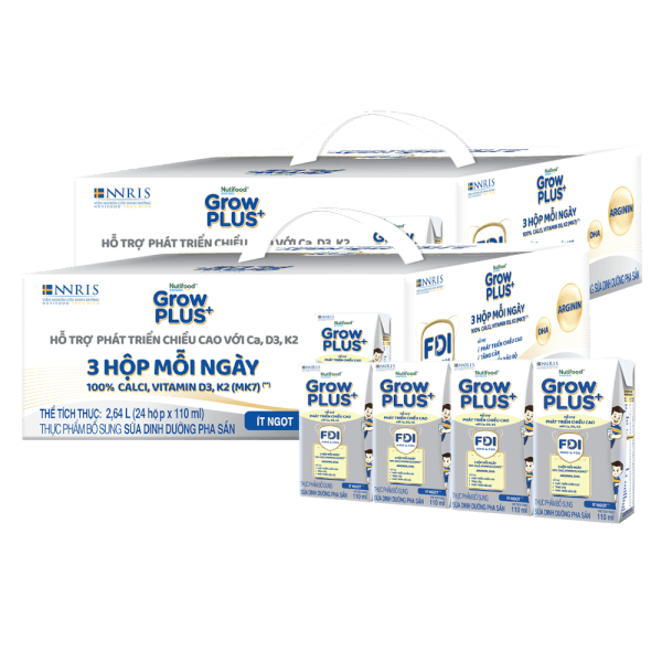 4 Thùng Sữa dinh dưỡng pha sẵn GrowPLUS+ (Bạc) 110ml, lốc 4 hộp (Từ 1 tuổi)