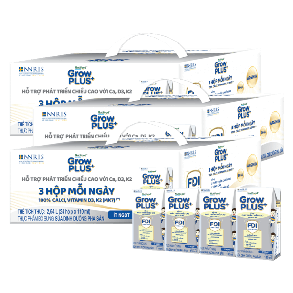 Combo 3 thùng sữa GrowPLUS+ (Bạc), 4x110ml, 36 lốc (3 thùng 12 lốc hoặc 6 thùng 6 lốc)