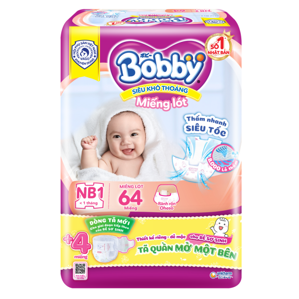 Miếng lót Bobby size Newborn 1 64 miếng (dưới 5kg)