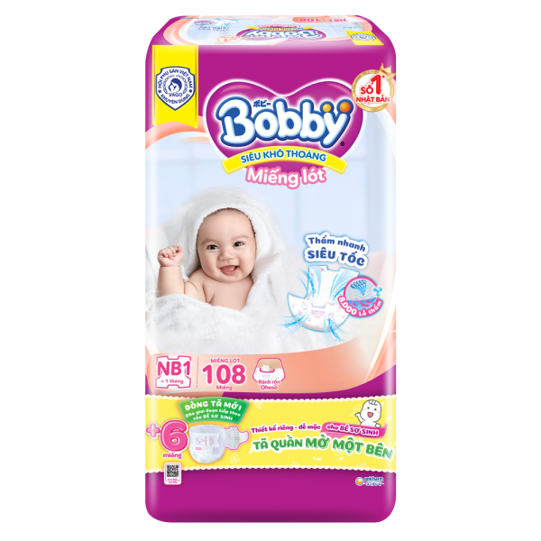 Miếng lót Bobby size Newborn 1 108 miếng (dưới 5kg)