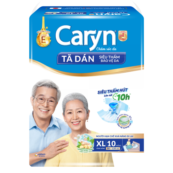 Tã Giấy Caryn Siêu Thấm size XL (hông 86 -135 cm) - 10 miếng (giao bao bì ngẫu nhiên)