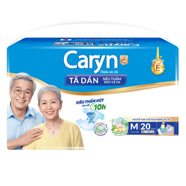 Tã dán giấy Caryn Siêu Thấm size M (hông 61 -106cm) - 20 miếng (giao bao bì ngẫu nhiên)