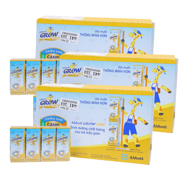 Combo 3 thùng thực phẩm bổ sung Abbott Grow Gold hương vani 180ml (Lốc 4 hộp)