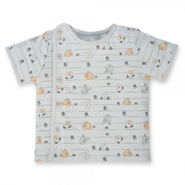 Cặp áo sơ sinh cài giữa tay ngắn Animo KV123017 (NB-12M,Xám họa tiết_Trắng)