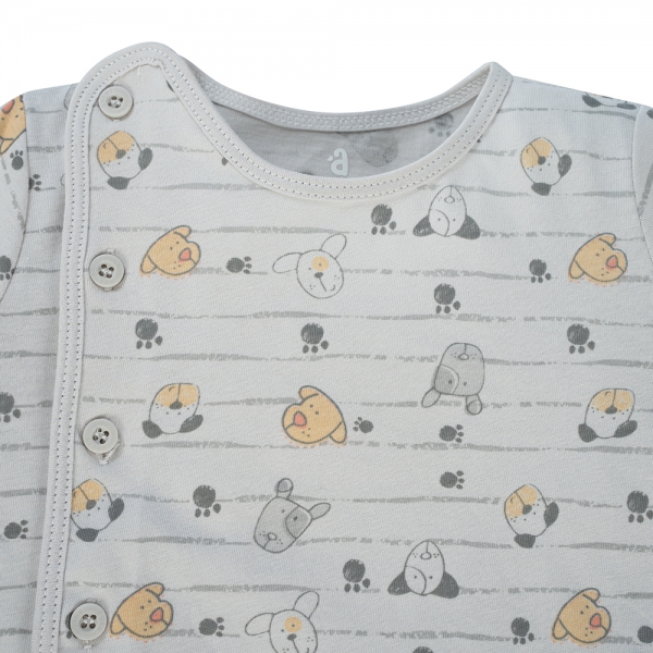 Cặp áo sơ sinh cài giữa tay ngắn Animo KV123017 (NB-12M,Xám họa tiết_Trắng)