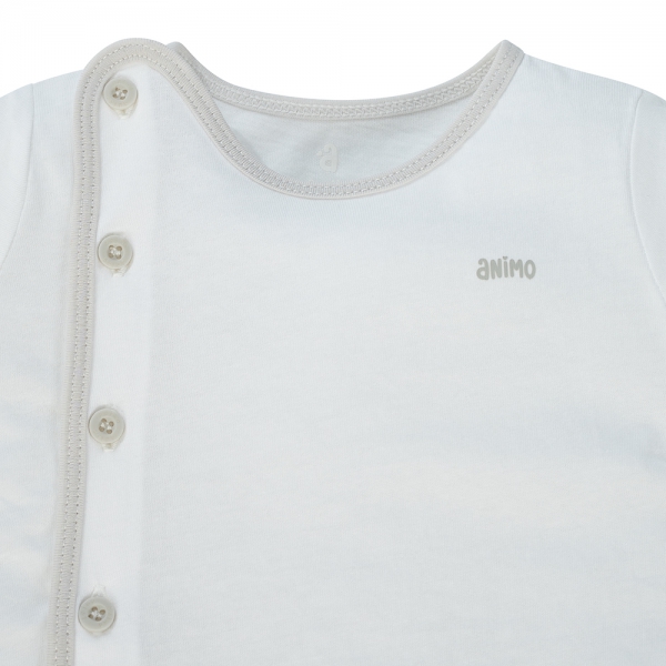 Cặp áo sơ sinh cài giữa tay ngắn Animo KV123017 (NB-12M,Xám họa tiết_Trắng)