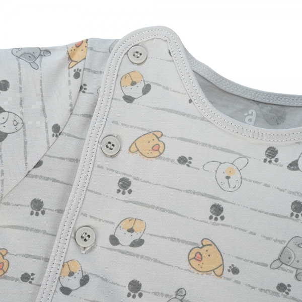 Cặp áo sơ sinh cài giữa tay ngắn Animo KV123017 (NB-12M,Xám họa tiết_Trắng)