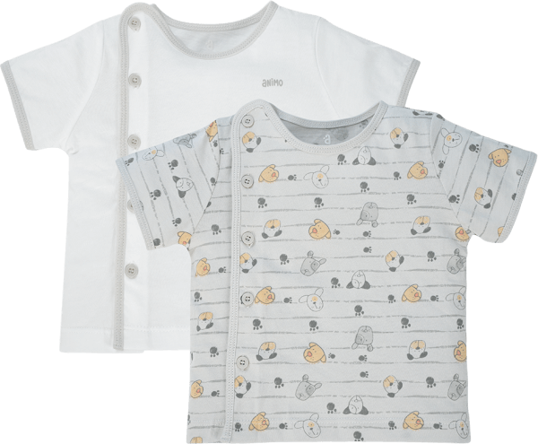 Cặp áo sơ sinh cài giữa tay ngắn Animo KV123017 (NB-12M,Xám họa tiết_Trắng)