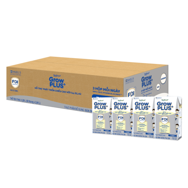 2 thùng Sữa dinh dưỡng pha sẵn GrowPLUS+ (Bạc) 110ml, lốc 4 hộp (Từ 1 tuổi)