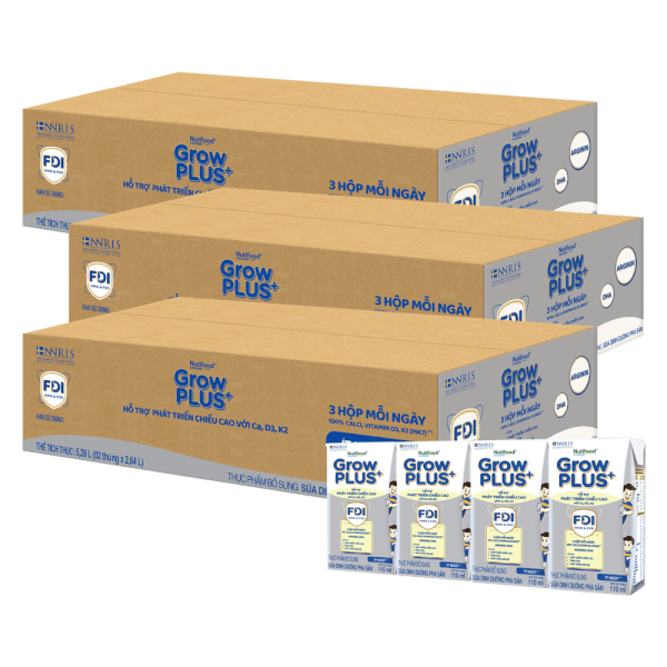 Combo 3 thùng sữa GrowPLUS+ (Bạc), 4x110ml, 36 lốc (3 thùng 12 lốc hoặc 6 thùng 6 lốc)