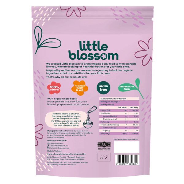 Combo 2 Bánh Puffs Gạo Lứt Hữu Cơ Little Blossom Vị Khoai Lang Tím 40g
