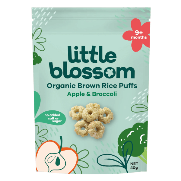 Bánh Puffs Gạo Lứt Hữu Cơ Little Blossom Vị Táo Và Bông Cải Xanh 40g