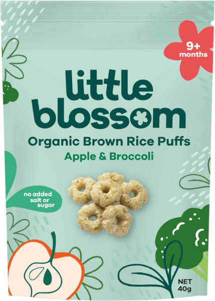 Bánh Puffs Gạo Lứt Hữu Cơ Little Blossom Vị Táo Và Bông Cải Xanh 40g