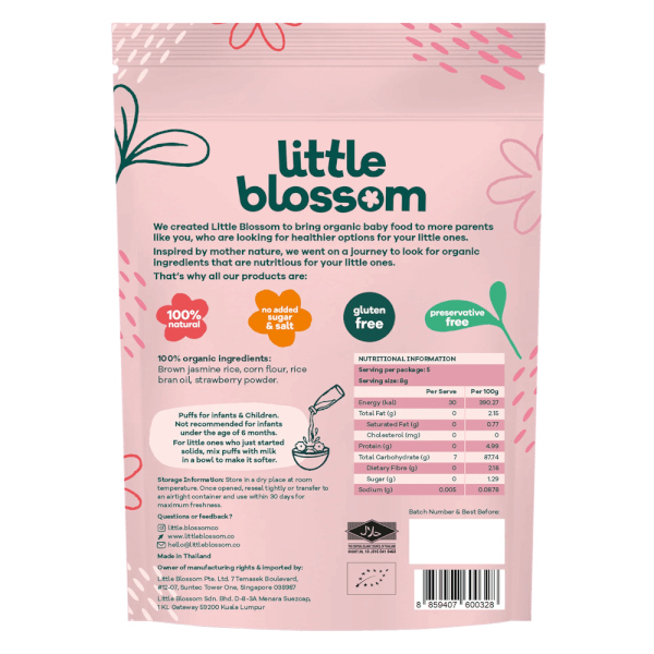 Bánh Puffs Gạo Lứt Hữu Cơ Little Blossom Vị Dâu 40g