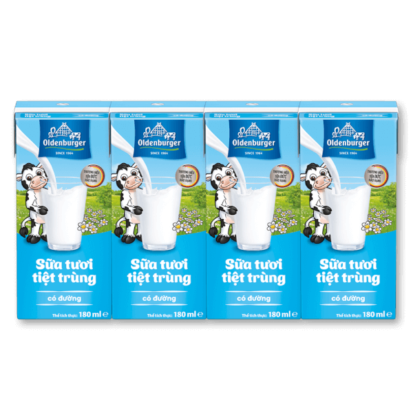 Sữa tươi tiệt trùng Oldenburger có đường 180ml (lốc 4 hộp)
