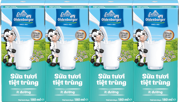 Sữa tươi tiệt trùng Oldenburger ít đường 180ml (lốc 4 hộp)