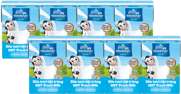 Combo 2 Sữa tươi tiệt trùng Oldenburger có đường 110ml (lốc 4 hộp)
