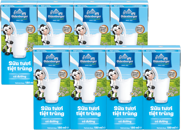Combo 2 Sữa tươi tiệt trùng Oldenburger có đường 180ml (lốc 4 hộp)