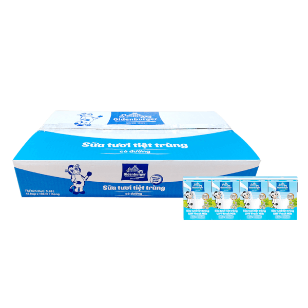 Thùng Sữa tươi tiệt trùng Oldenburger có đường 110ml (lốc 4 hộp)