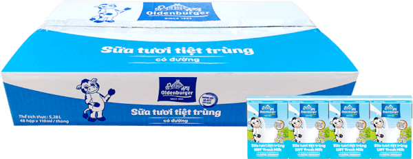 Thùng Sữa tươi tiệt trùng Oldenburger có đường 110ml (lốc 4 hộp)