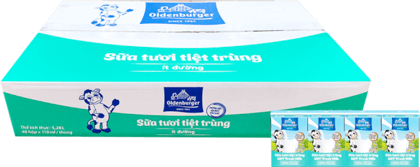 Thùng Sữa tươi tiệt trùng Oldenburger ít đường 110ml (lốc 4 hộp)