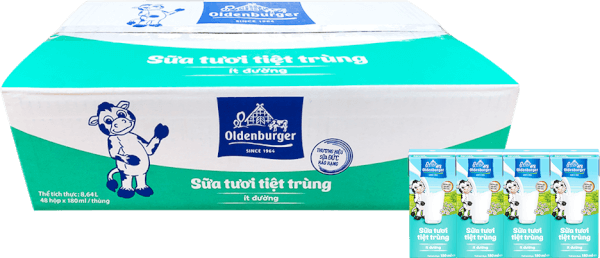 Thùng Sữa tươi tiệt trùng Oldenburger ít đường 180ml (lốc 4 hộp)