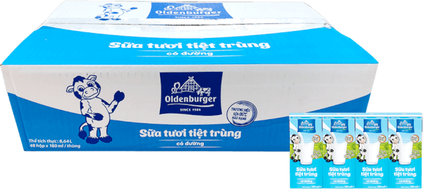 Thùng Sữa tươi tiệt trùng Oldenburger có đường 180ml (lốc 4 hộp)