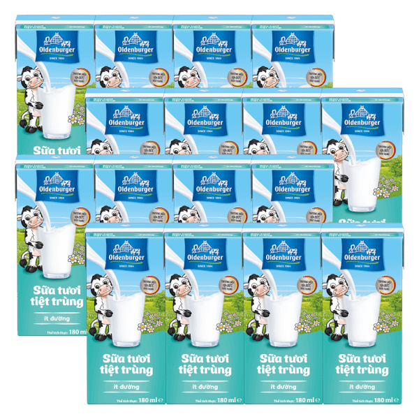 Combo 4 Sữa tươi tiệt trùng Oldenburger ít đường 180ml (lốc 4 hộp)